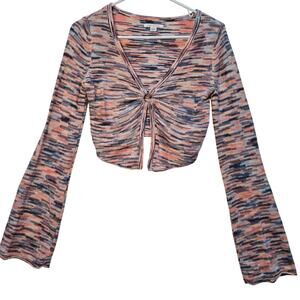 American Eagle Pink Blue Cropped Open Bell Long Sleeves Sweater Size Small